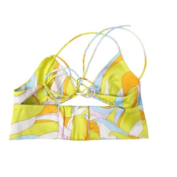 Zara Crop Top XS Green Printed Satin Effect V-Neck Bloggers Favorite Boho Y2K - Picture 6 of 6